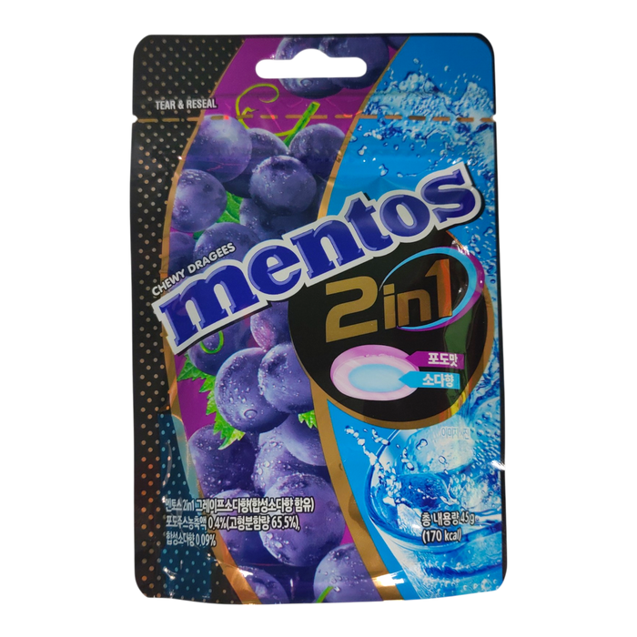 MENTOS 2IN2 CHEWY CANDY (GRAPE&SODA) 45g