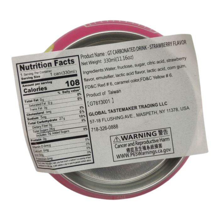 Gt Carbonated Drink Strawberry 330Ml