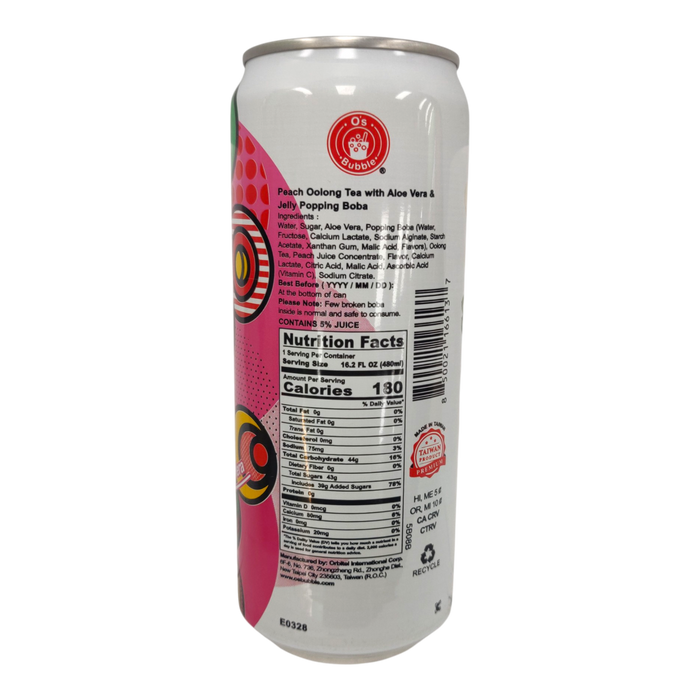 O'S Bubble Peach Oolong Tea Boba 480Ml