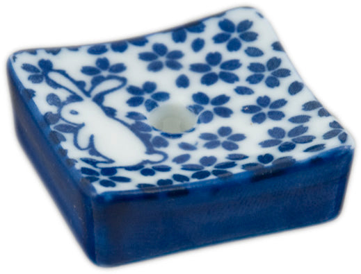 INCENSE HOLDER- BLUE/WHITE RABBIT 1.25"SQ