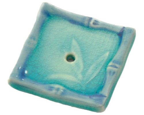INCENSE HOLDER- BLUE/BAMBOO 1.75"SQ