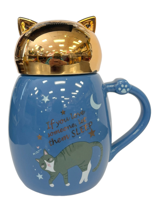 Ceramic Mug w/Lid Kitty Blue