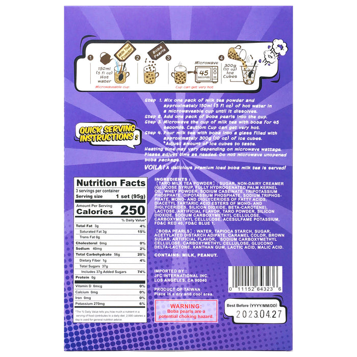日本芋頭味沖泡型珍珠奶茶 - J-Basket Boba Tea Kit Taro Flavor 3-ct